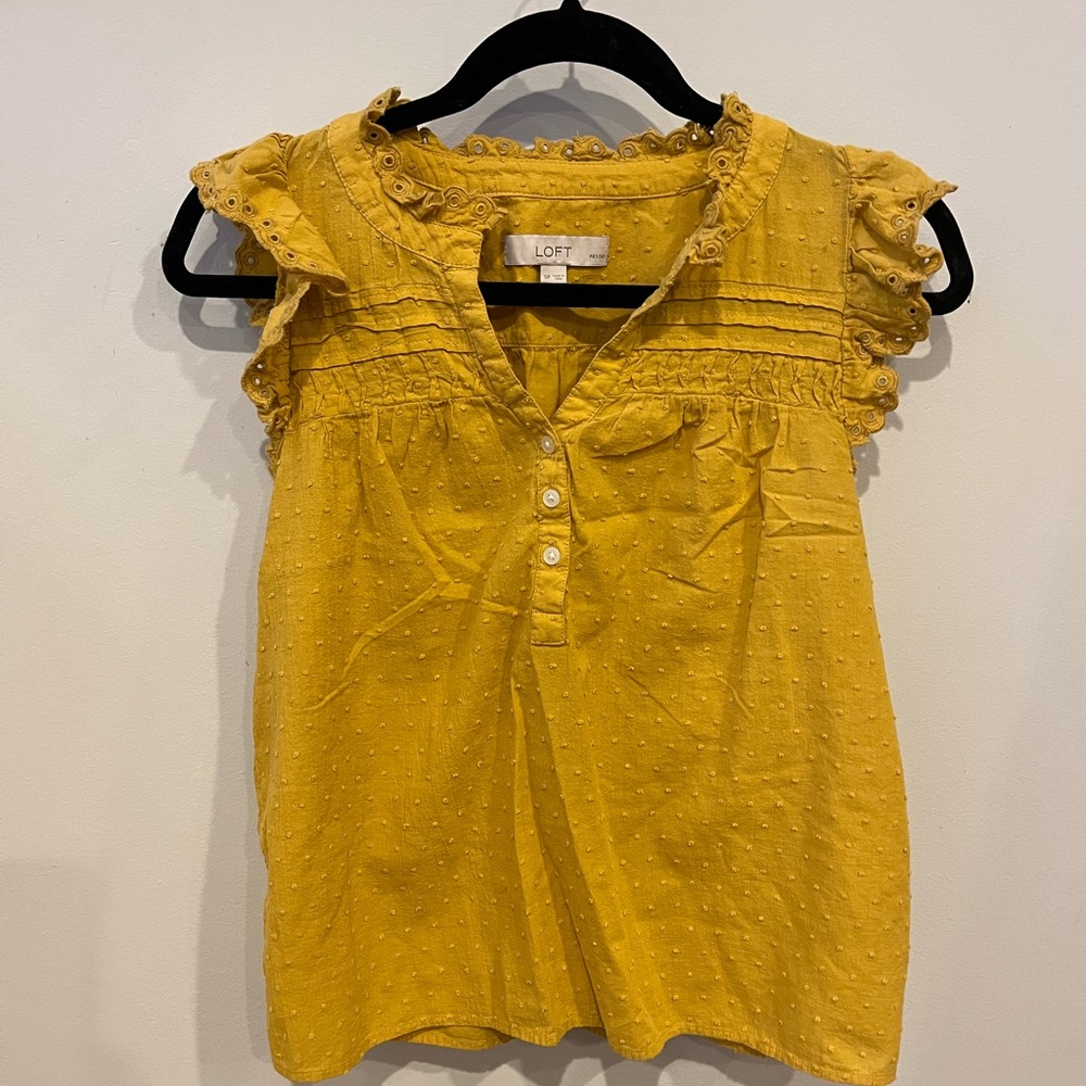 LOFT Mustard Ruffle Sleeve Blouse